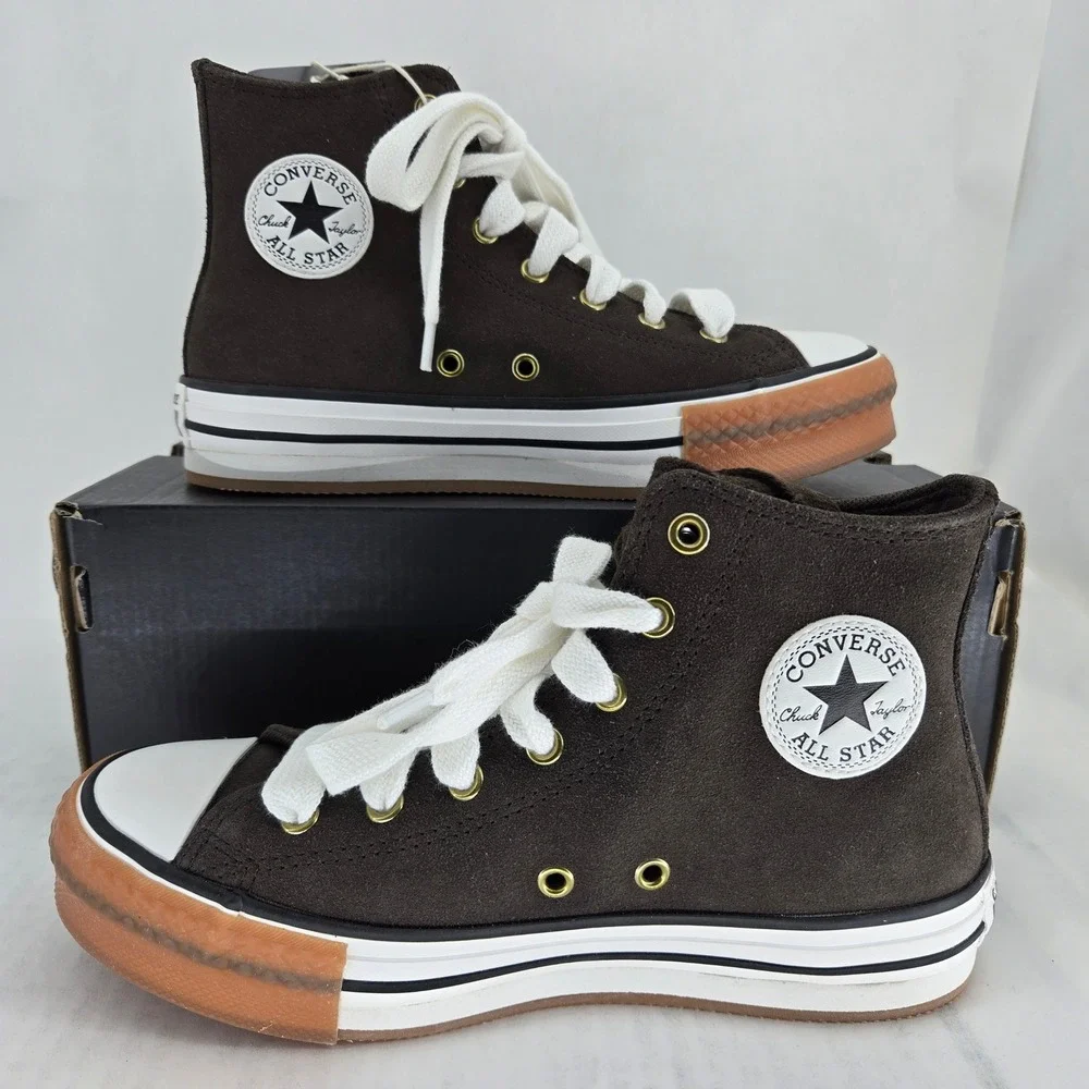 Converse CTAS Eva Lift Hi Fresh Brew Brown Suede Platform Kids 4 A13366C